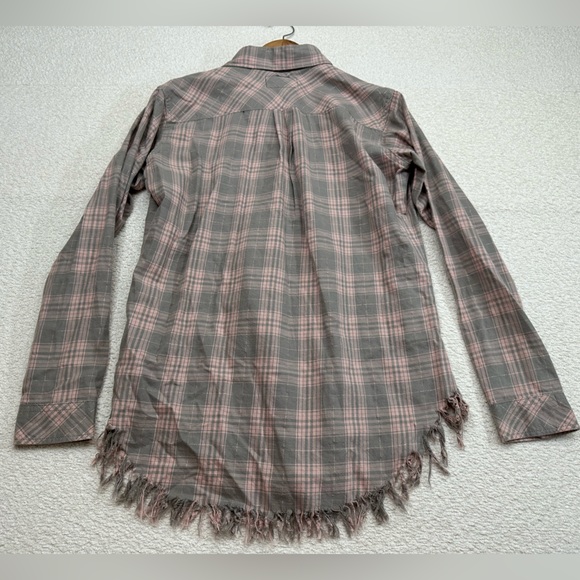 Current/Elliot Women’s Button Down Frayed Hem Shirt Size 0 Gray and Pink - Picture 10 of 10